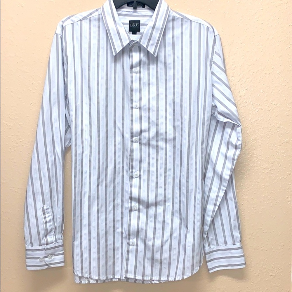 Men’s BKE White and Gray striped button down Sz L